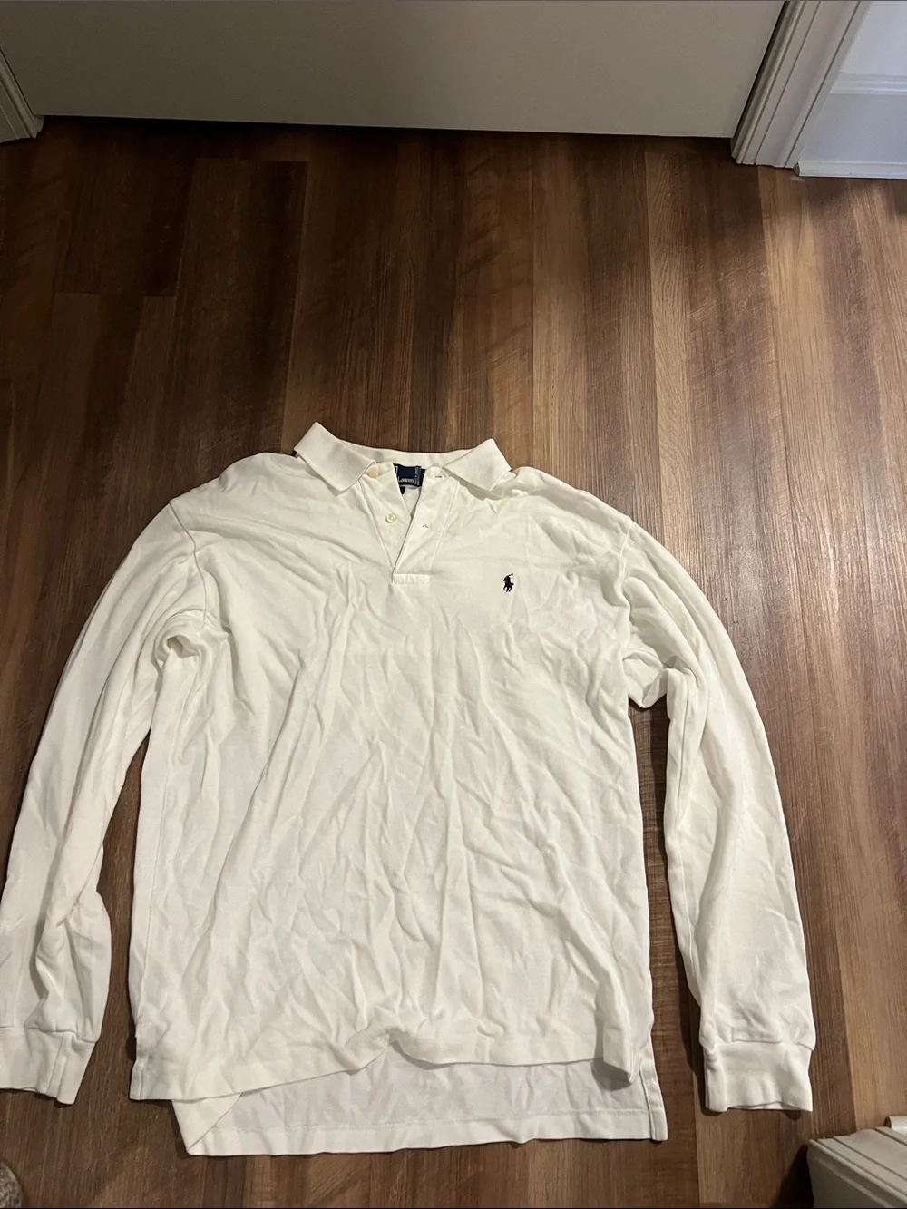 Ralph Lauren Long Sleeve Polo in Off-White with Navy Pony